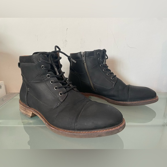 FLORSHEIM LODGE CAP TOE LACE BOOT black crazy horse Men’s 7.5 Leather Chukka - Picture 7 of 11